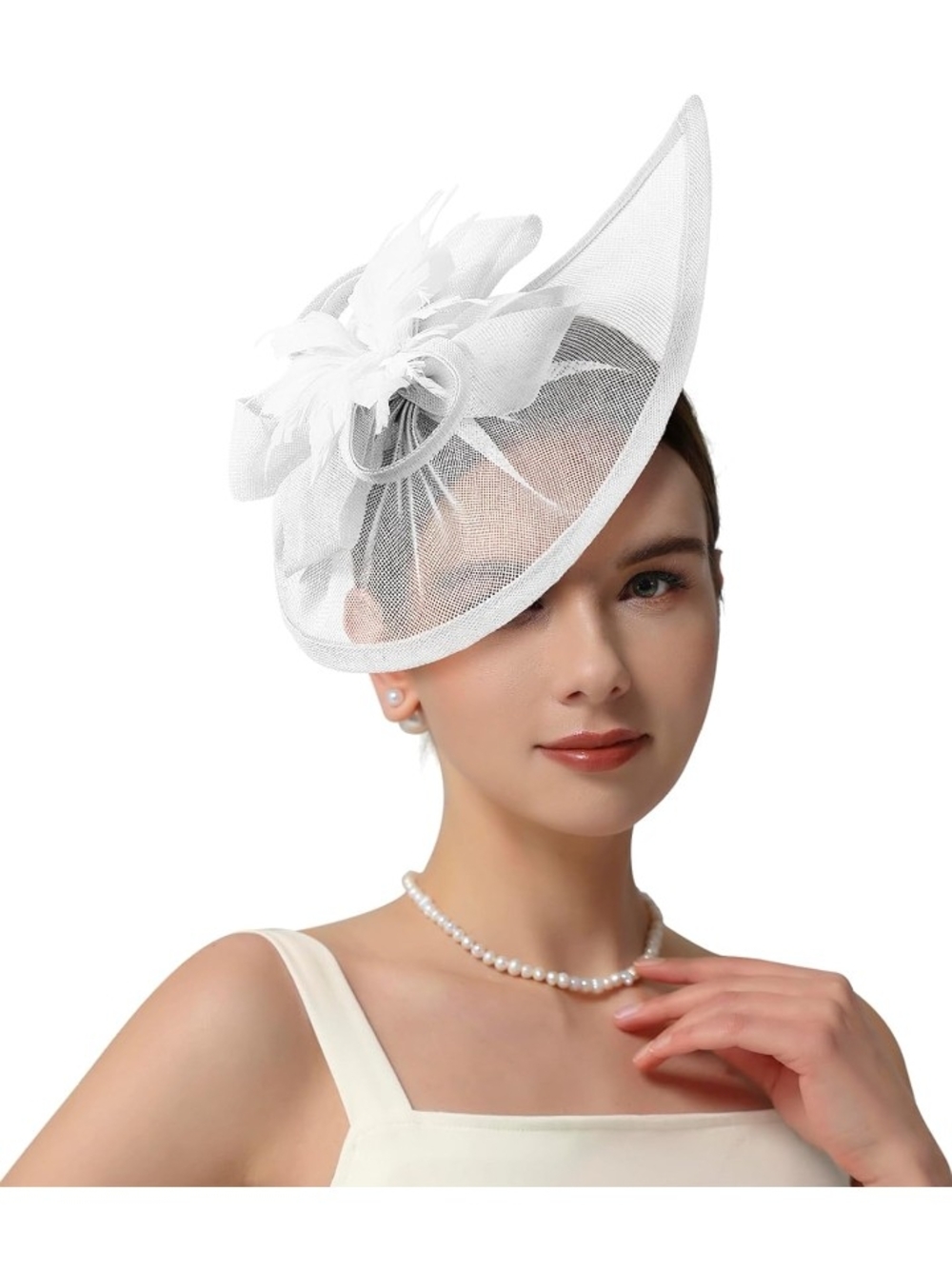 American Trends White Wedding Tea Party Derby Fascinator Hat NWT